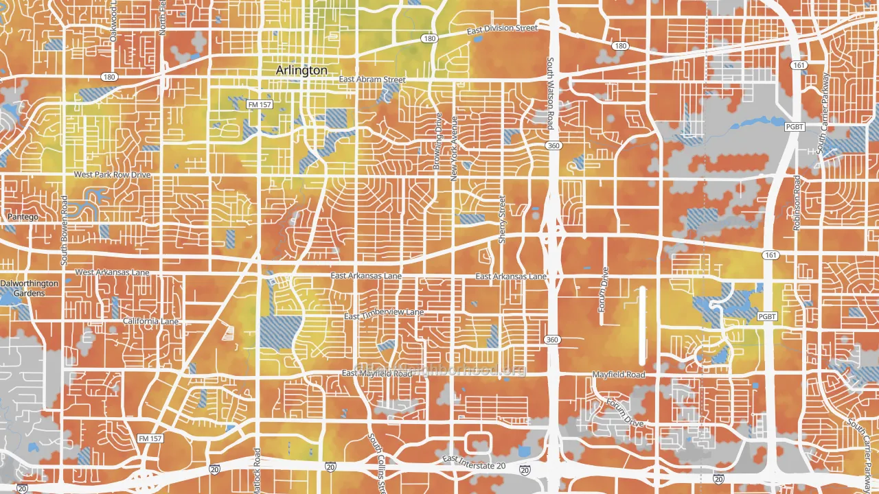 Bike Grade map of East Arlington, Arlington, TX