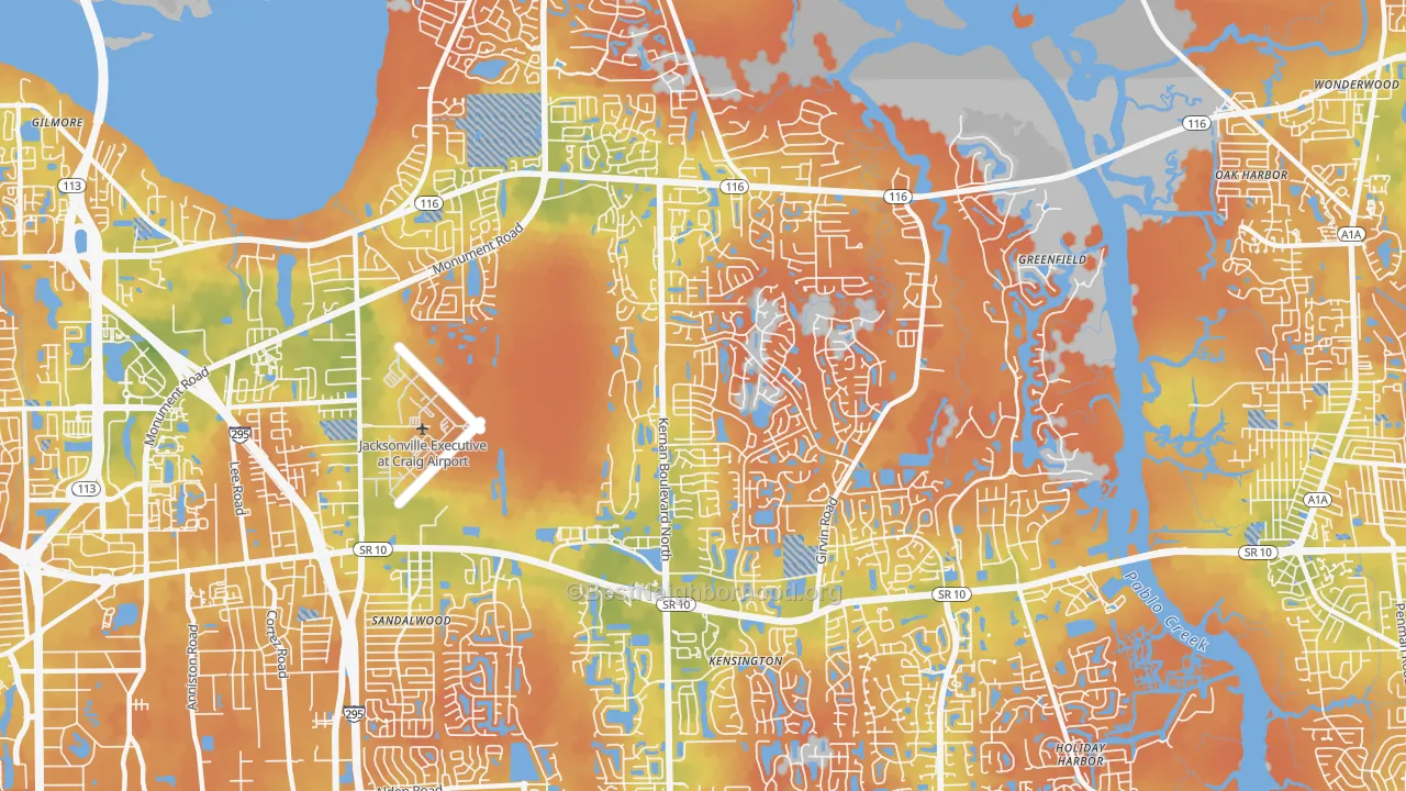 Bike Grade map of East Arlington, Jacksonville, FL