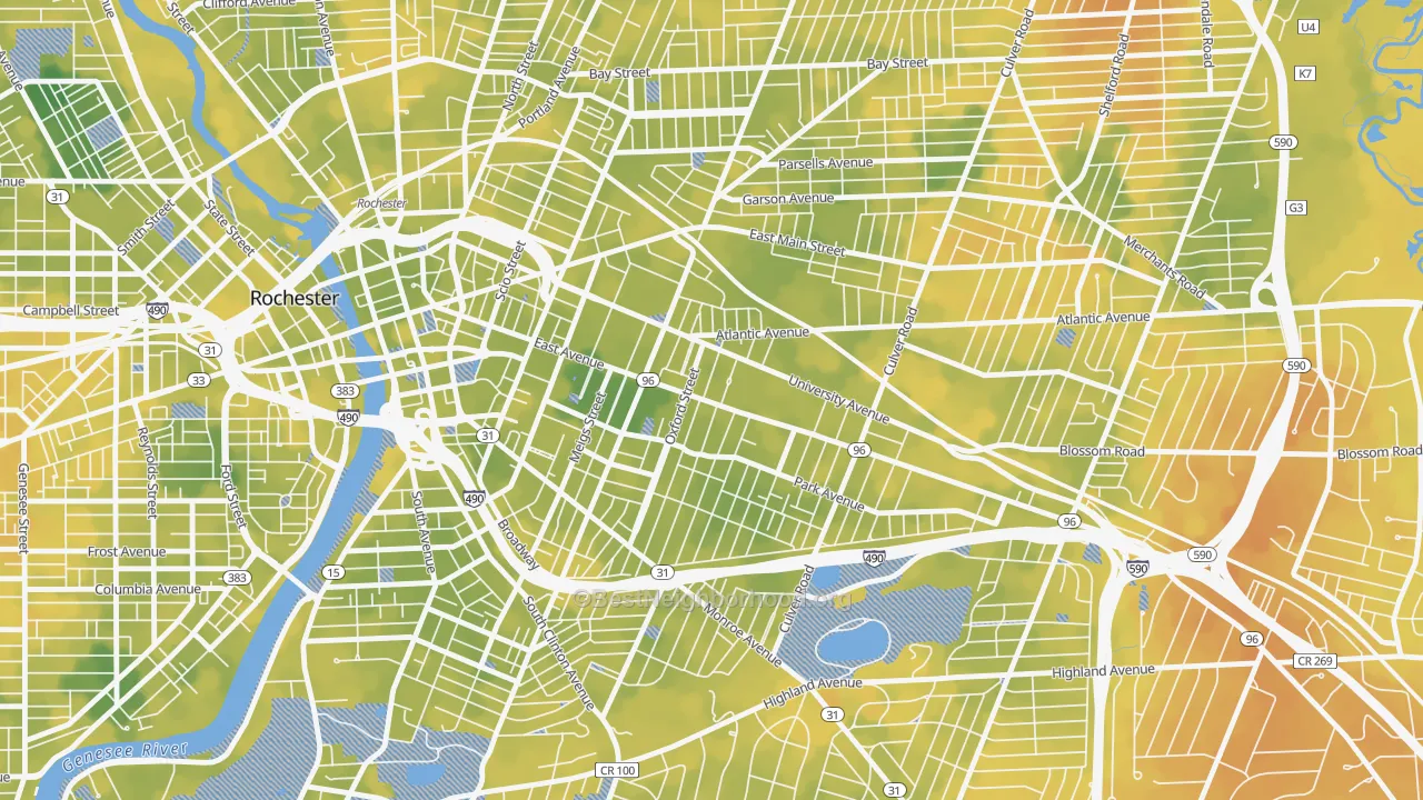 Bike Grade map of East Avenue, Rochester, NY