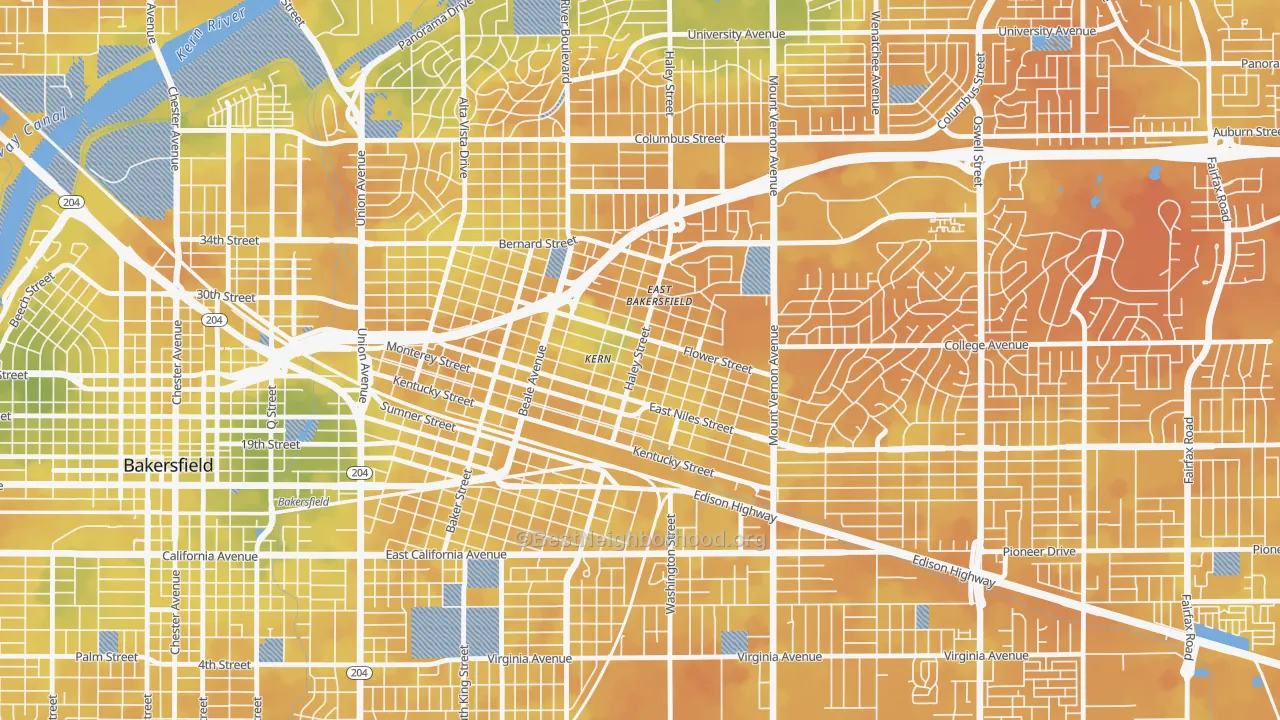 Bike Grade map of East Bakersfield, Bakersfield, CA