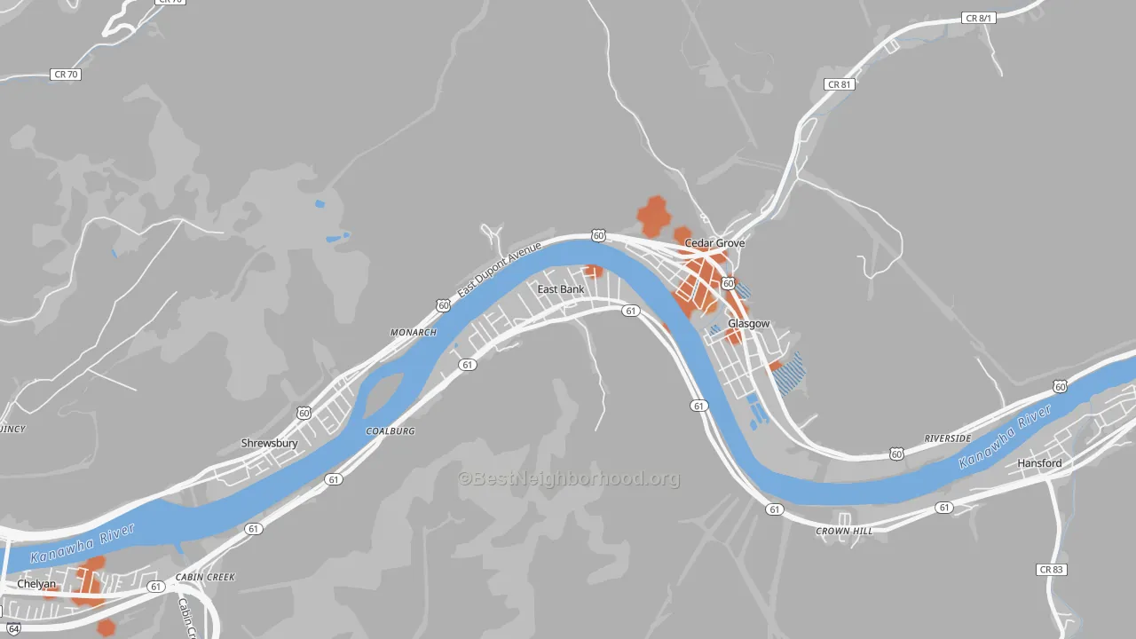 Bike Grade map of East Bank, WV