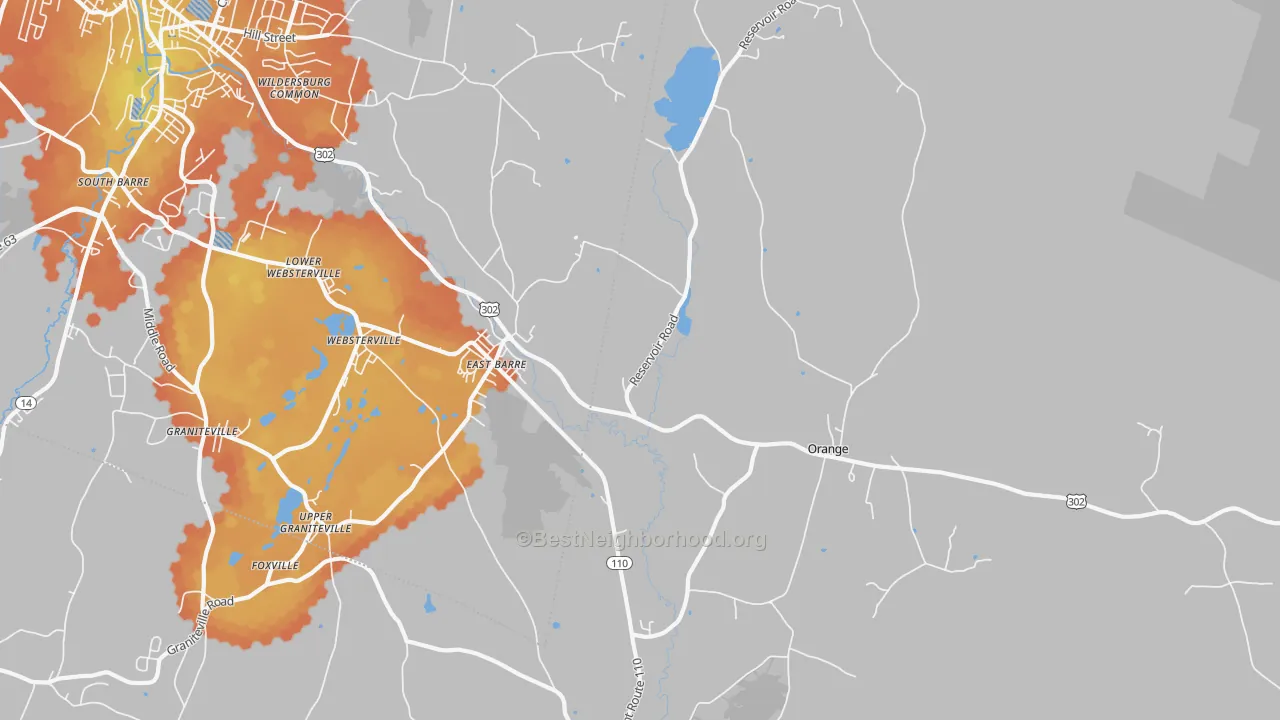 Bike Grade map of East Barre, VT
