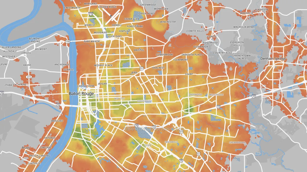 Bike Grade map of East Baton Rouge Parish, LA