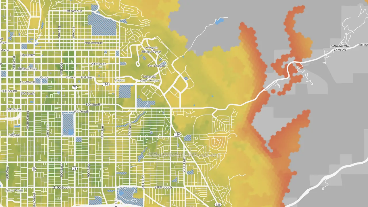 Bike Grade map of East Bench, Salt Lake City, UT