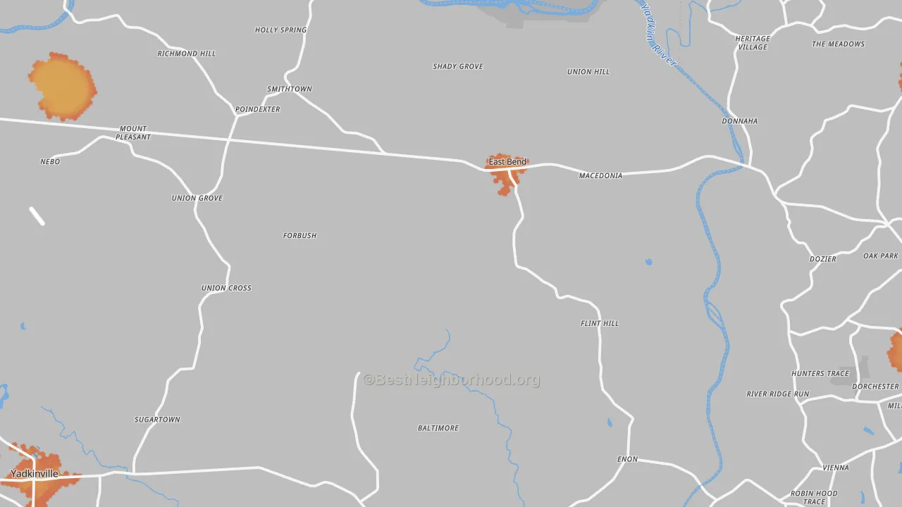 Bike Grade map of East Bend, NC