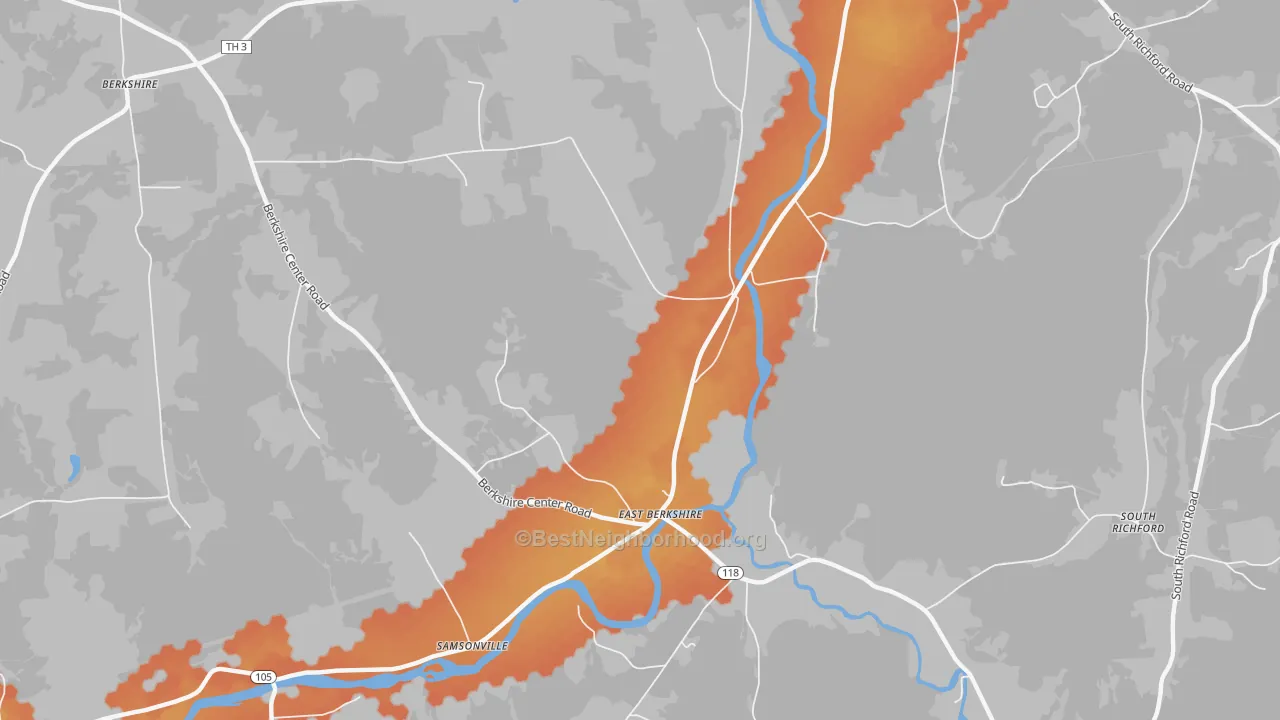 Bike Grade map of East Berkshire, VT