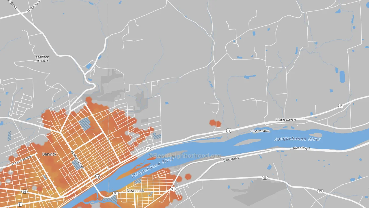 Bike Grade map of East Berwick, PA