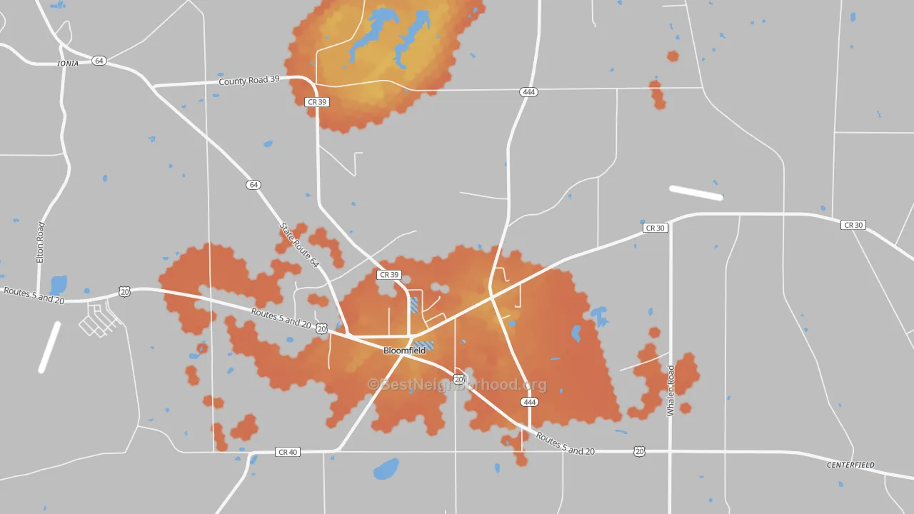 Bike Grade map of East Bloomfield, NY