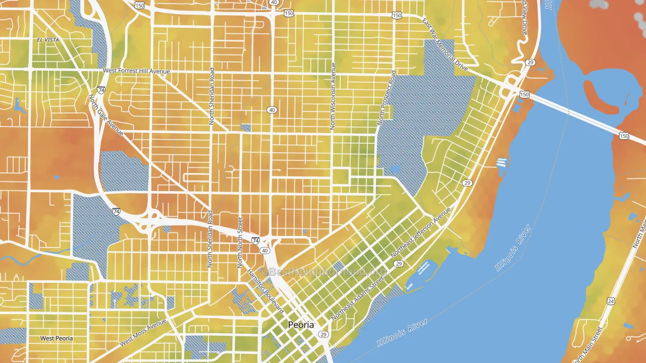 Bike Grade map of East Bluff, Peoria, IL