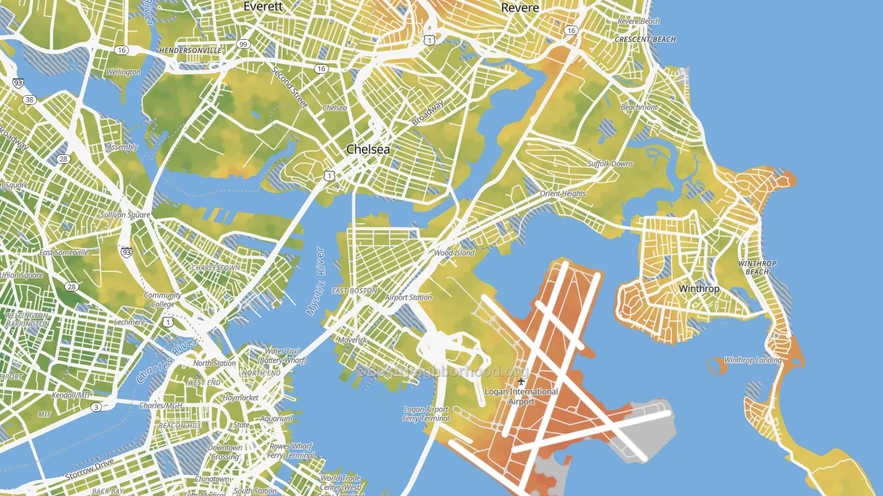 Bike Grade map of East Boston, Boston, MA