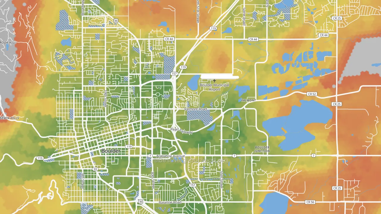 Bike Grade map of East Boulder, Boulder, CO