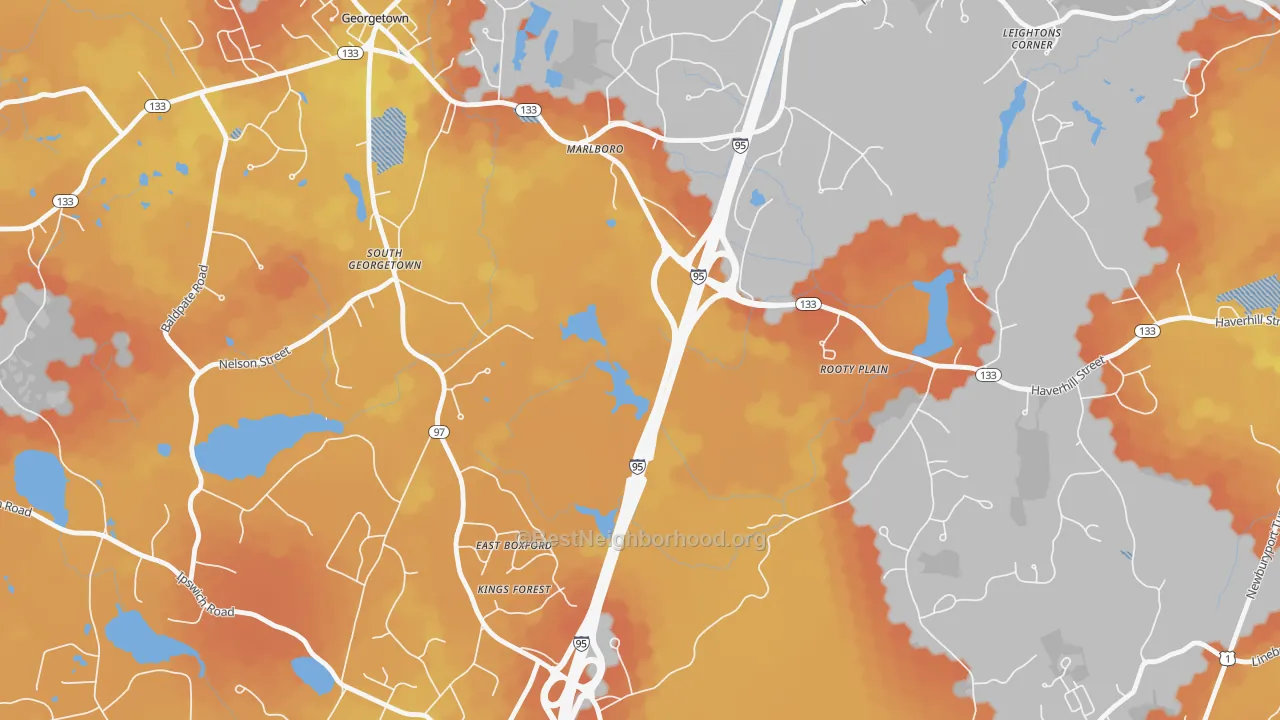 Bike Grade map of East Boxford, MA