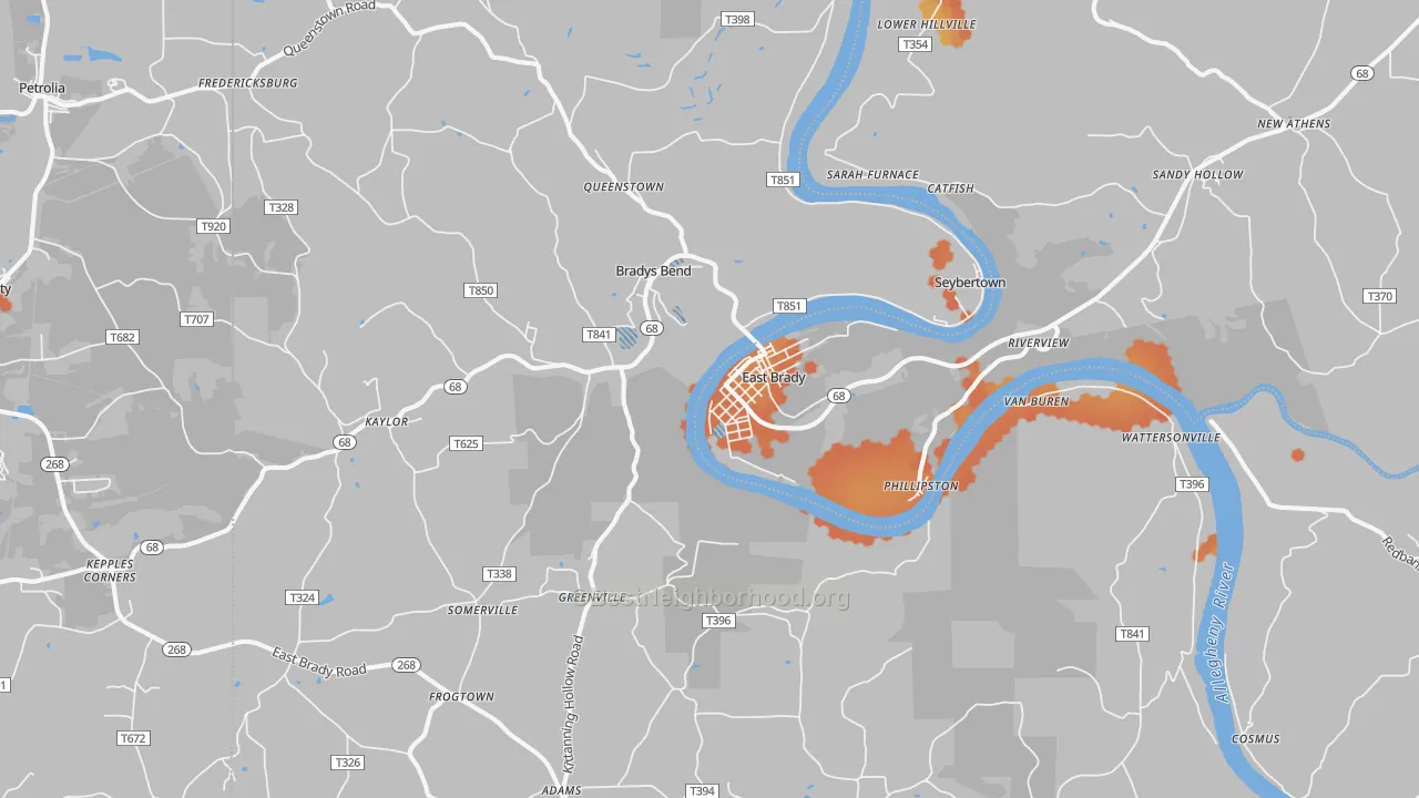 Bike Grade map of East Brady, PA