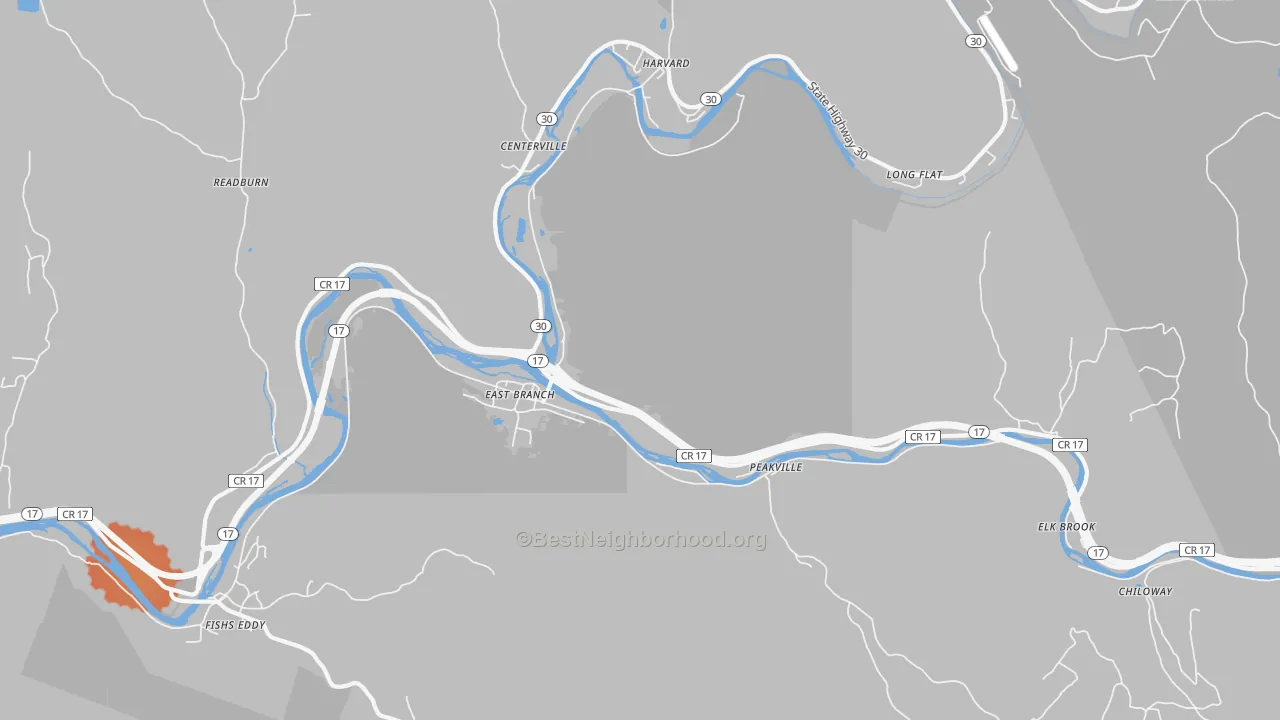 Bike Grade map of East Branch, NY