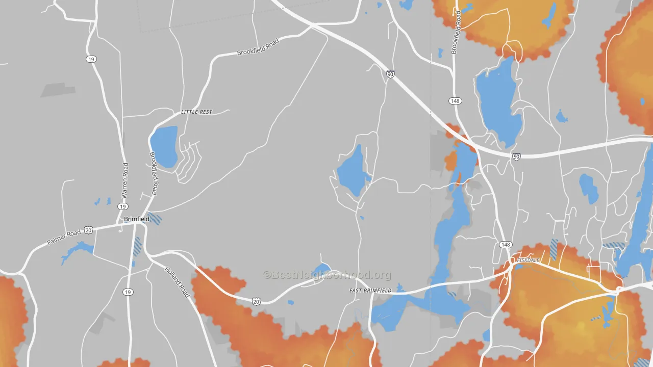 Bike Grade map of East Brimfield, MA