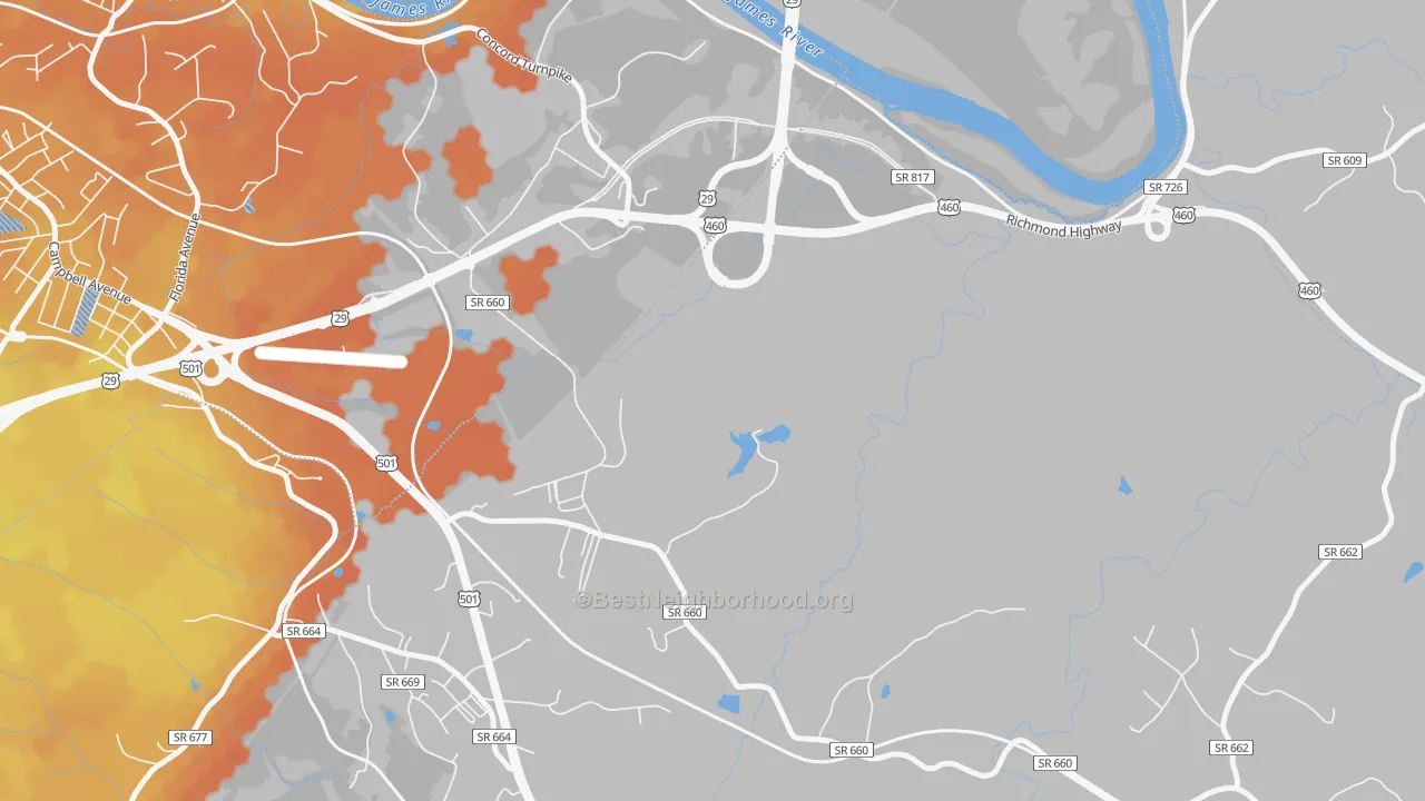 Bike Grade map of East Brook, VA