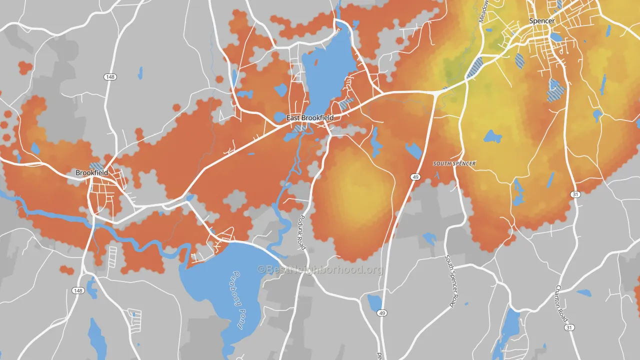 Bike Grade map of East Brookfield, MA