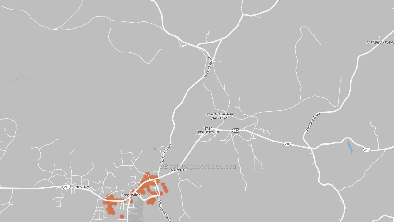 Bike Grade map of East Brookwood, AL