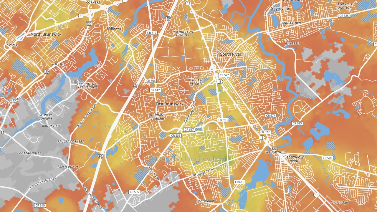 Bike Grade map of East Brunswick, NJ