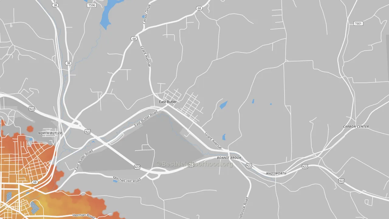 Bike Grade map of East Butler, PA