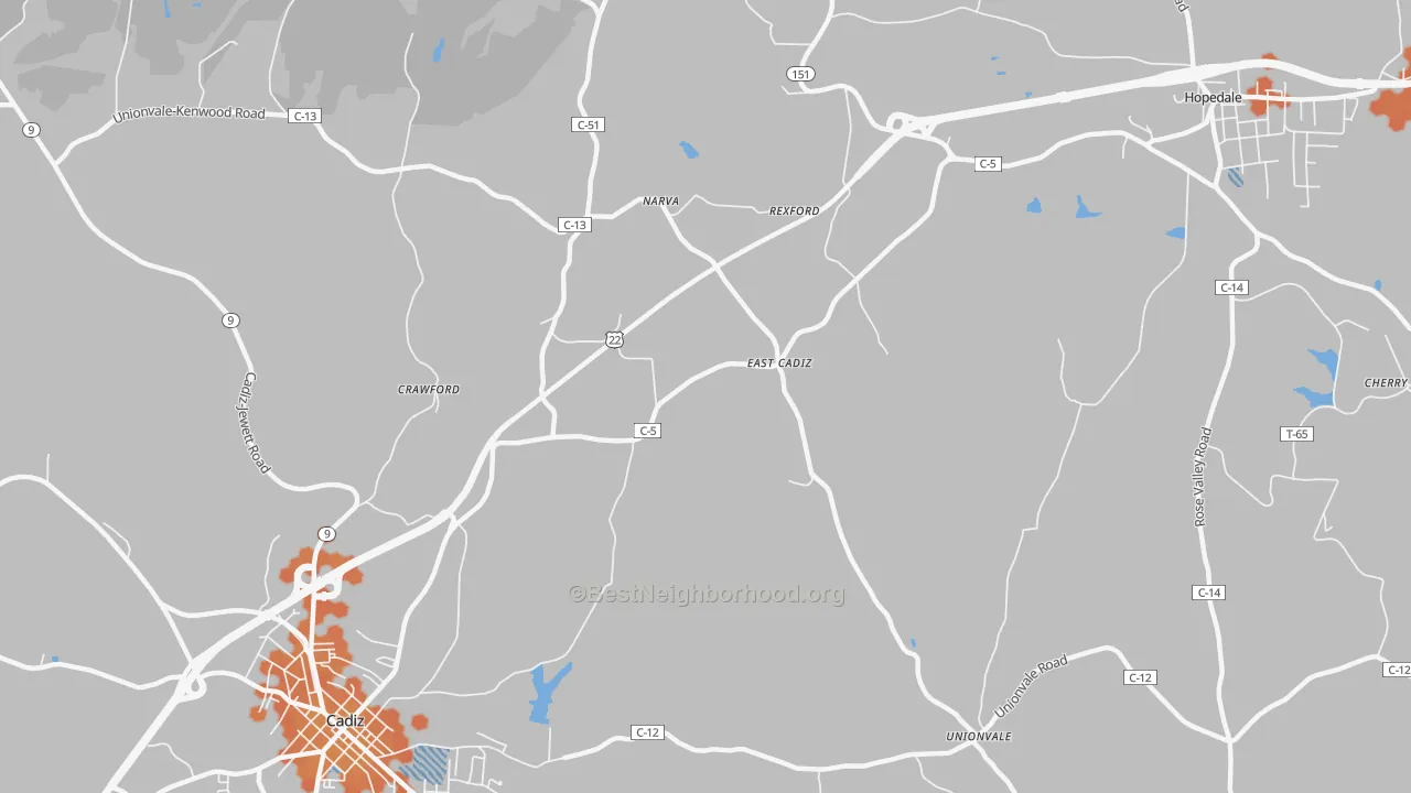 Bike Grade map of East Cadiz, OH