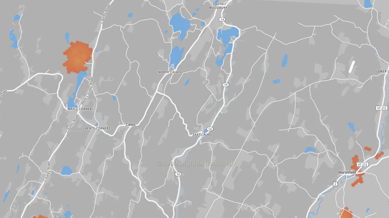 Bike Grade map of East Calais, VT