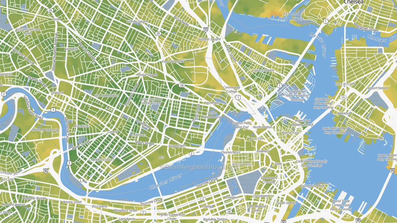 Bike Grade map of East Cambridge, Cambridge, MA