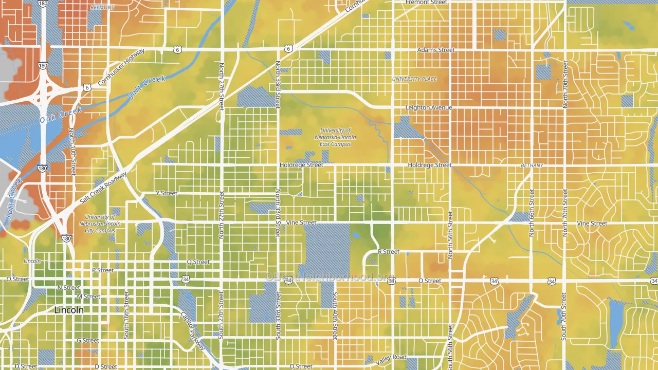 Bike Grade map of East Campus, Lincoln, NE