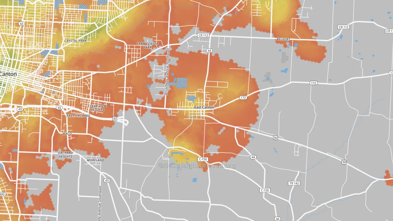 Bike Grade map of East Canton, OH