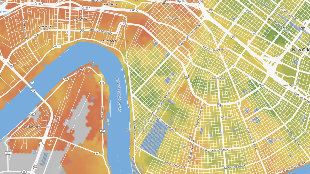 Bike Grade map of East Carollton, New Orleans, LA