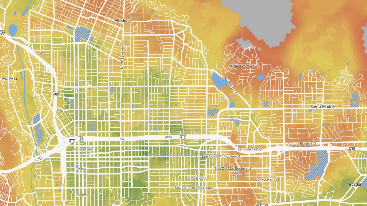 Bike Grade map of East Central, Pasadena, CA