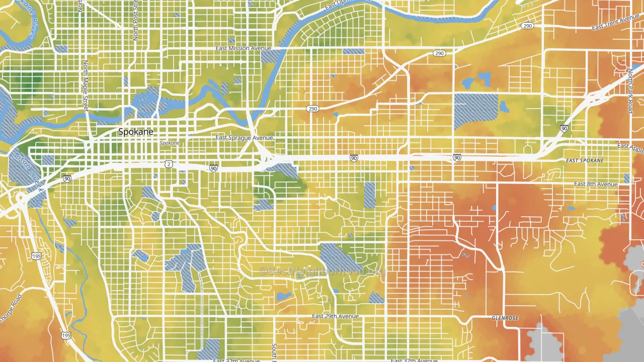 Bike Grade map of East Central, Spokane, WA