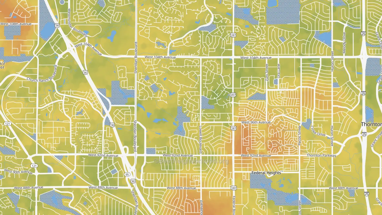 Bike Grade map of East Central Westminster, Westminster, CO