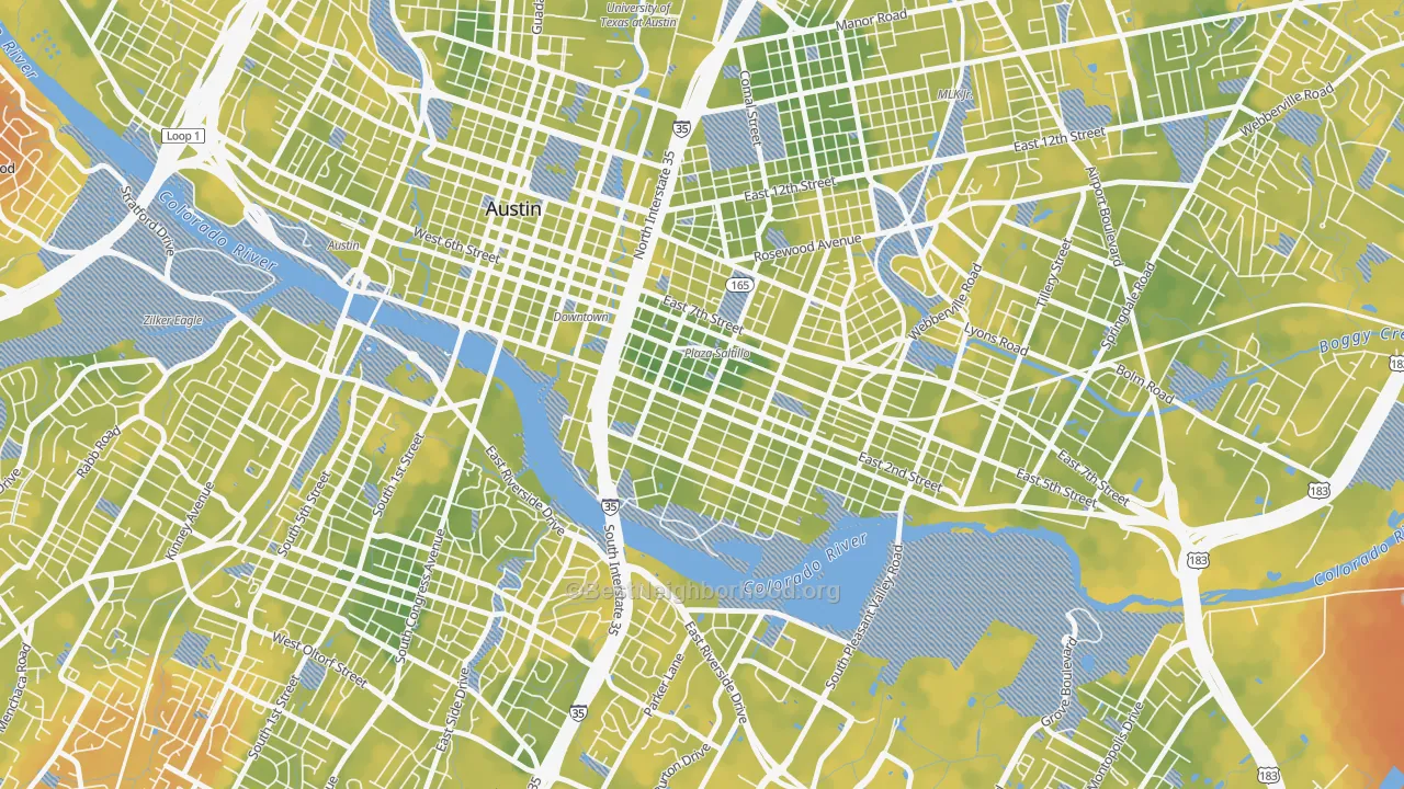 Bike Grade map of East Cesar Chavez, Austin, TX