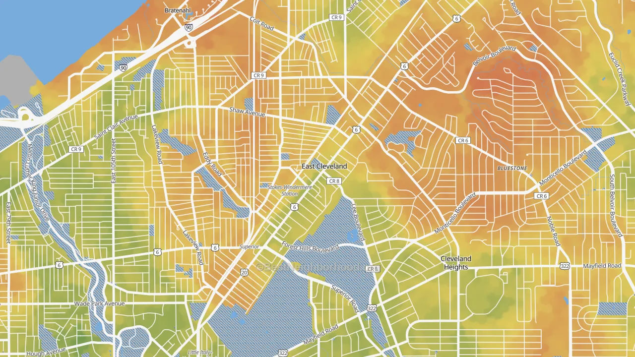Bike Grade map of East Cleveland, OH