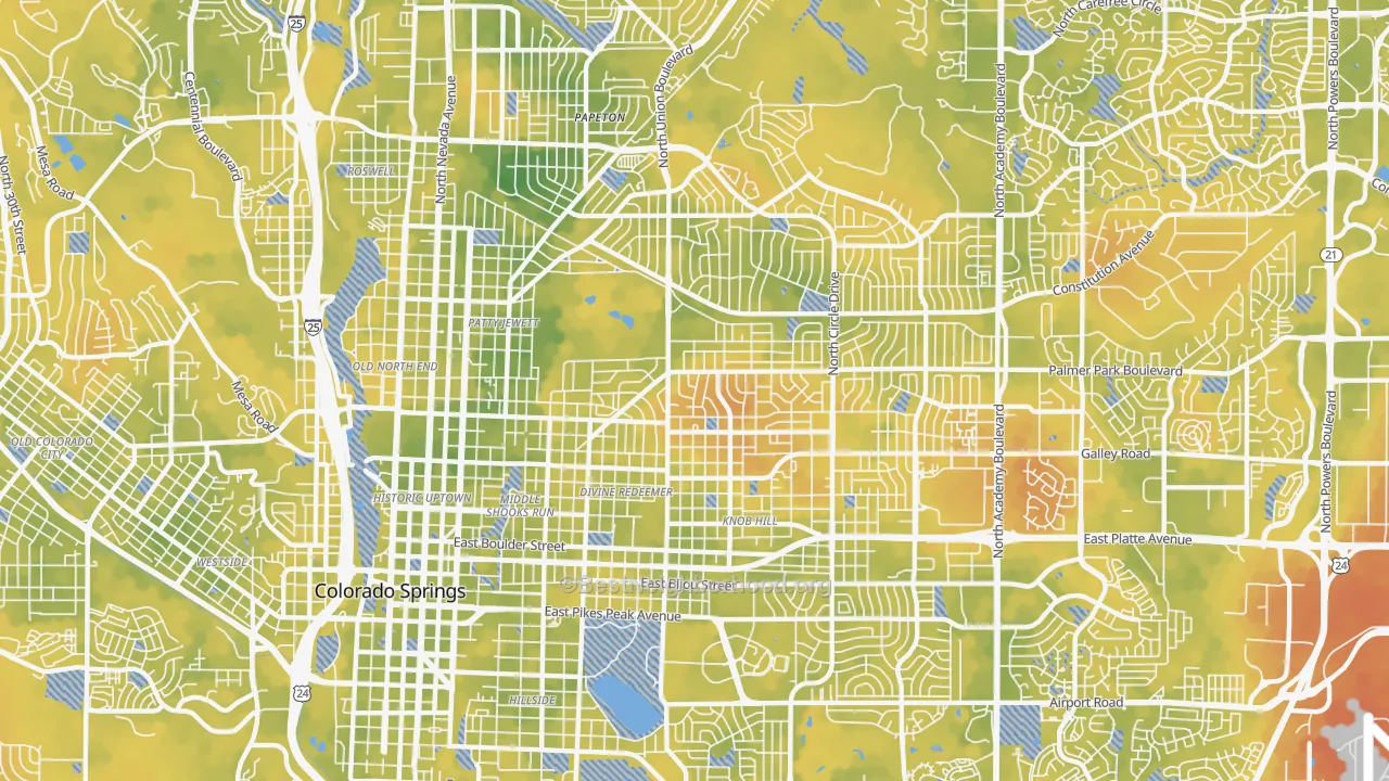 Bike Grade map of East Colorado Springs, Colorado Springs, CO