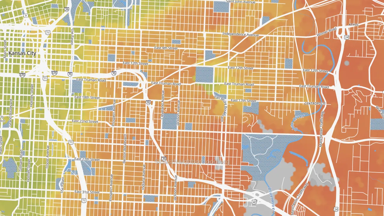 Bike Grade map of East Community Team North, Kansas City, MO