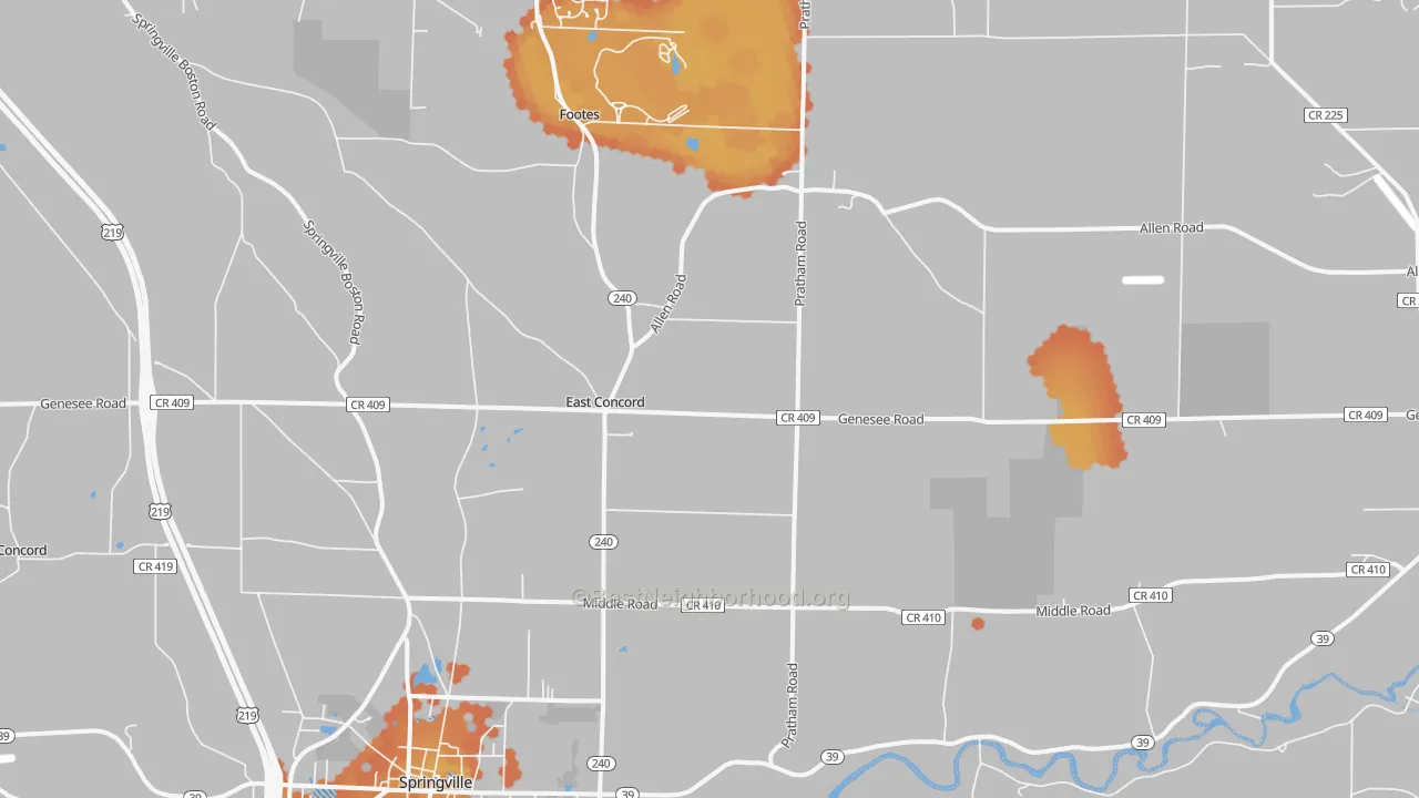 Bike Grade map of East Concord, NY