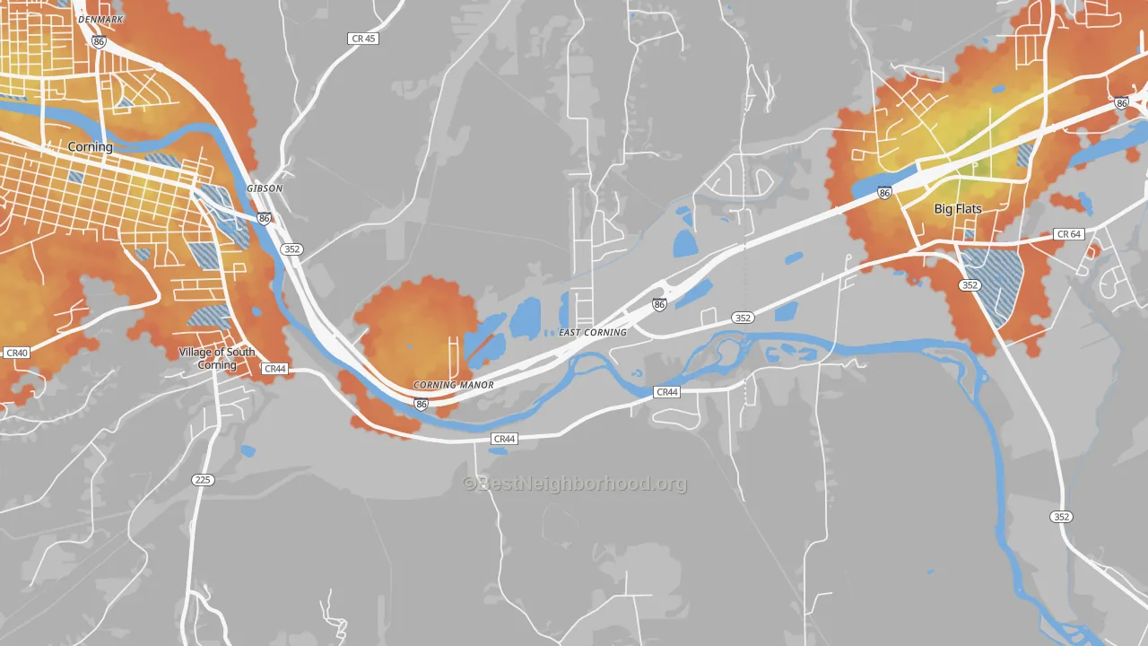 Bike Grade map of East Corning, NY