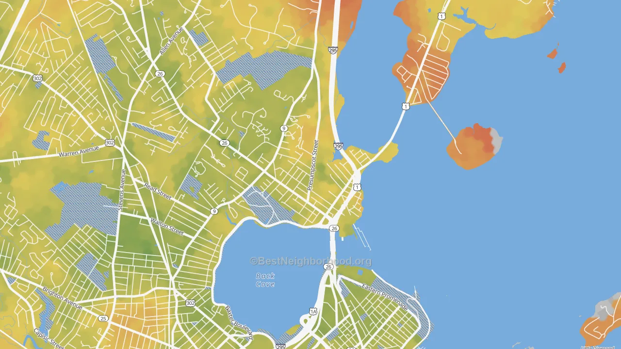 Bike Grade map of East Deering, Portland, ME