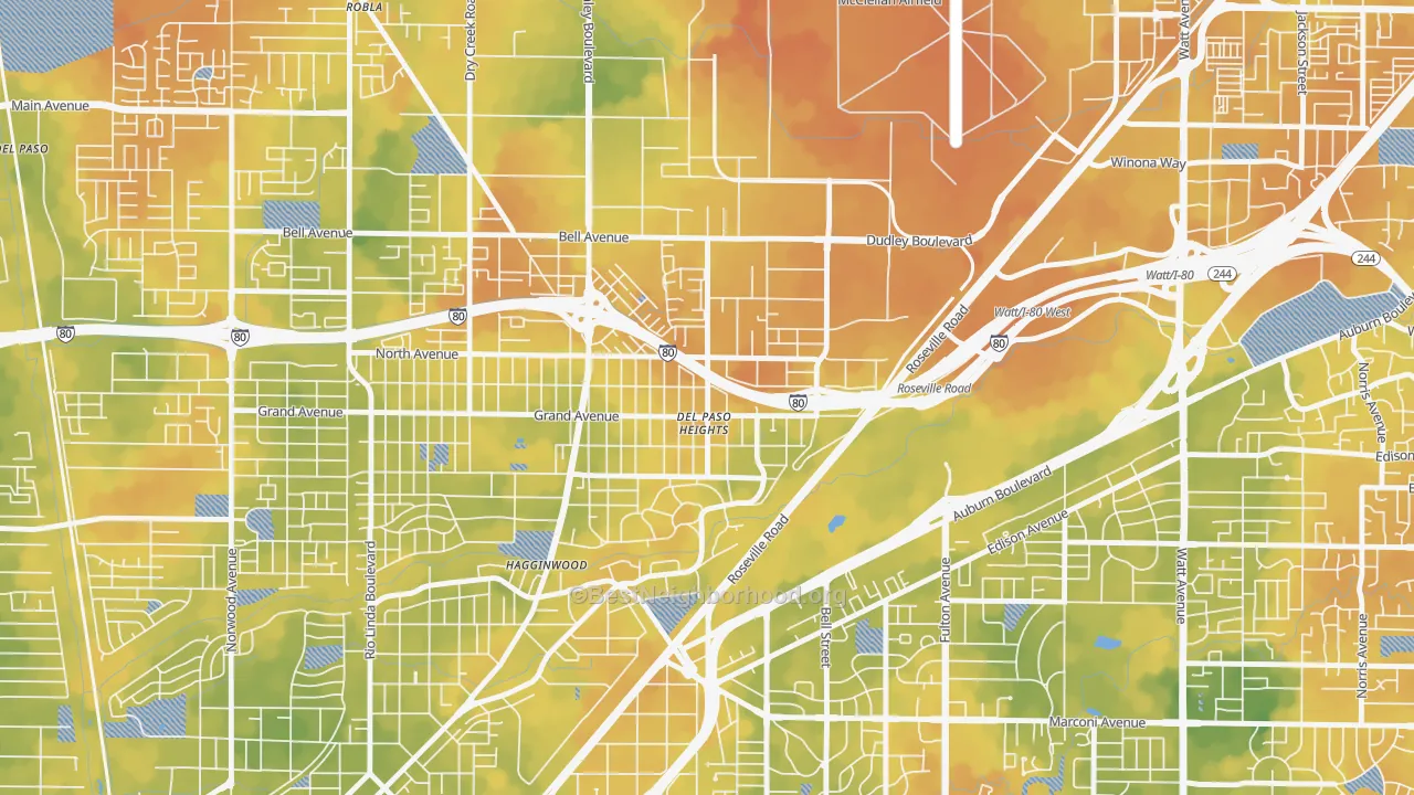 Bike Grade map of East del Paso Heights, Sacramento, CA