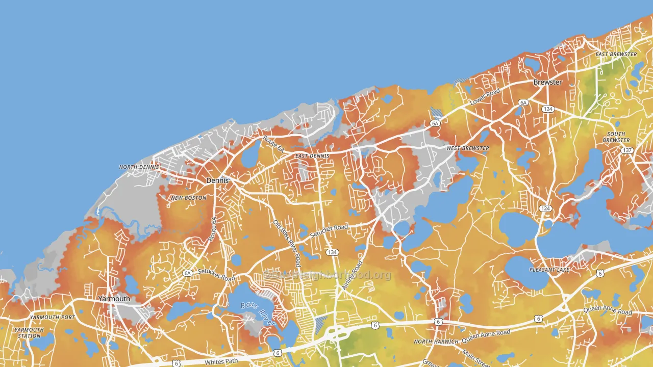 Bike Grade map of East Dennis, MA