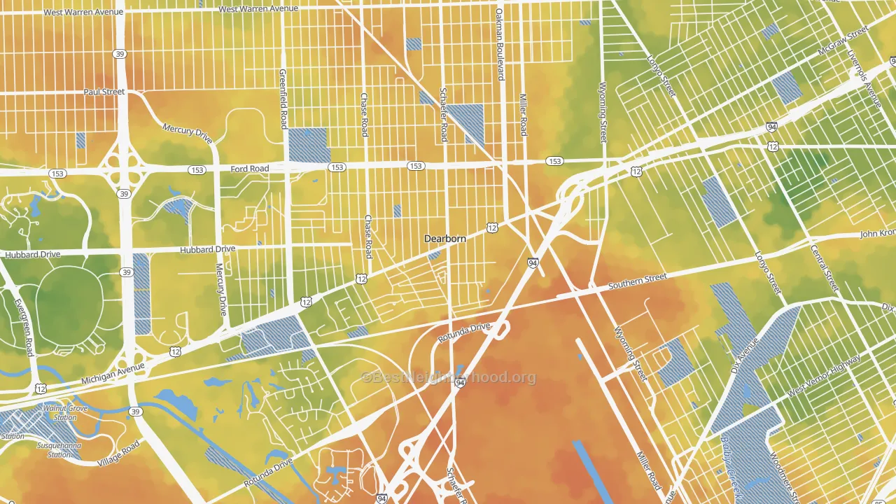Bike Grade map of East Downtown Dearborn, Dearborn, MI