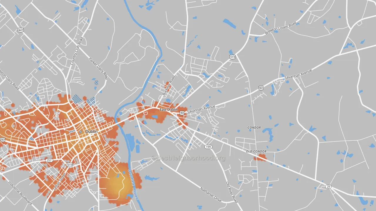 Bike Grade map of East Dublin, GA