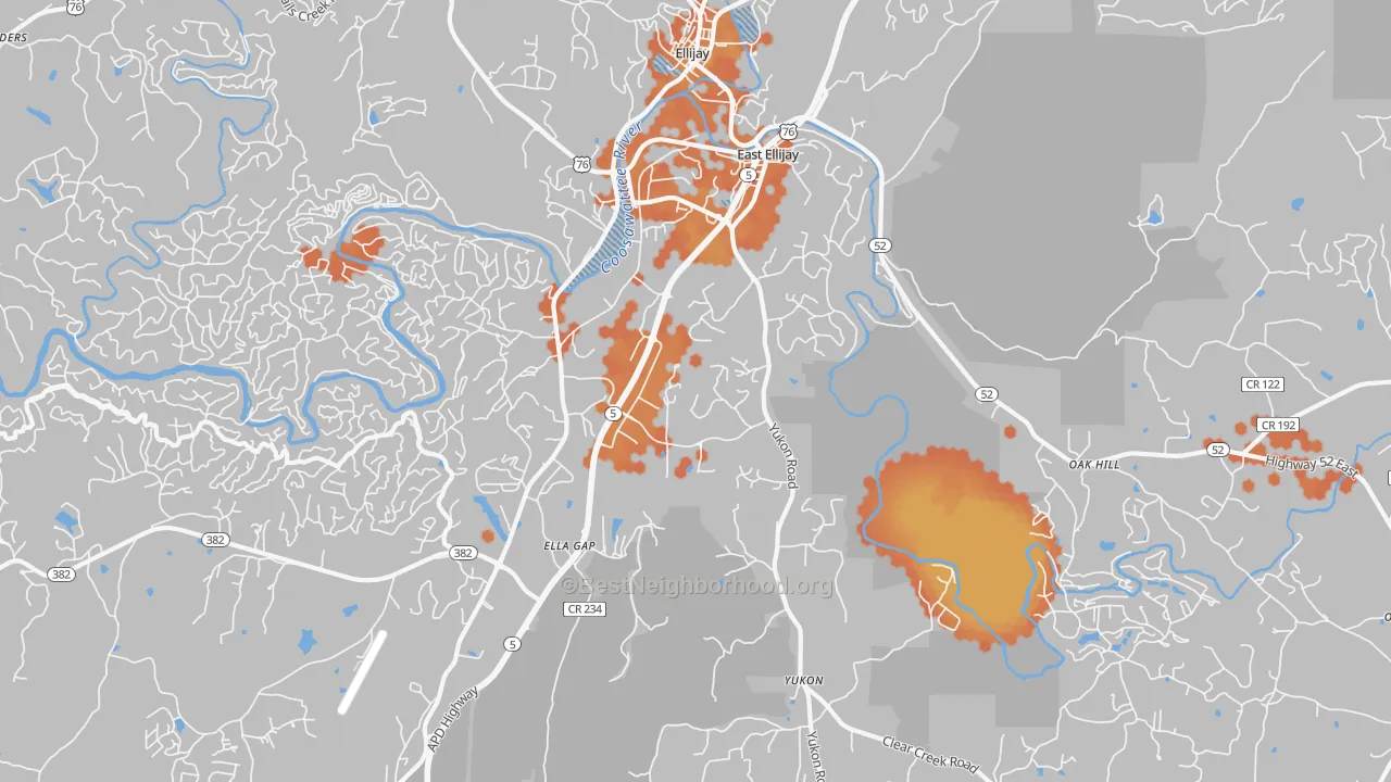 Bike Grade map of East Ellijay, GA