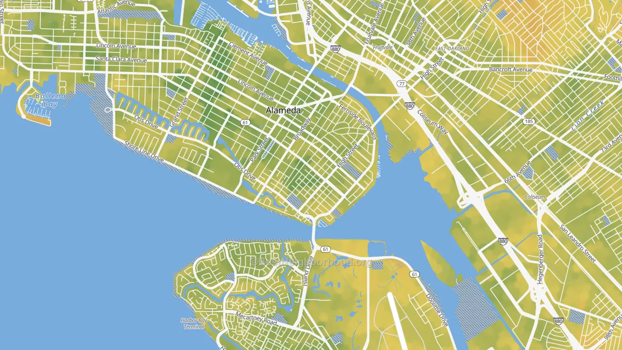 Bike Grade map of East End, Alameda, CA