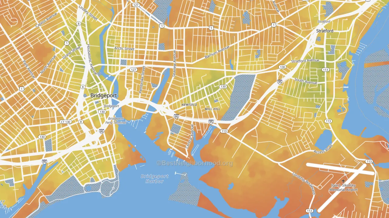 Bike Grade map of East End, Bridgeport, CT