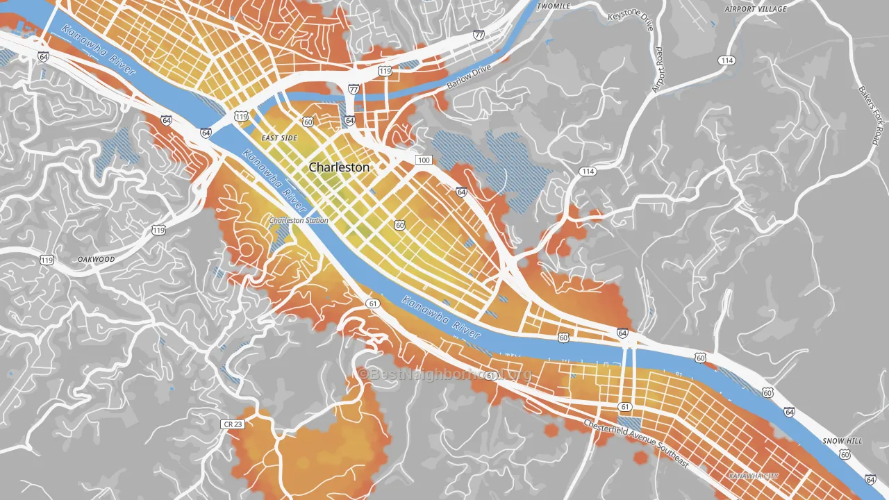 Bike Grade map of East End, Charleston, WV