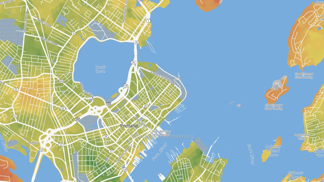 Bike Grade map of East End, Portland, ME