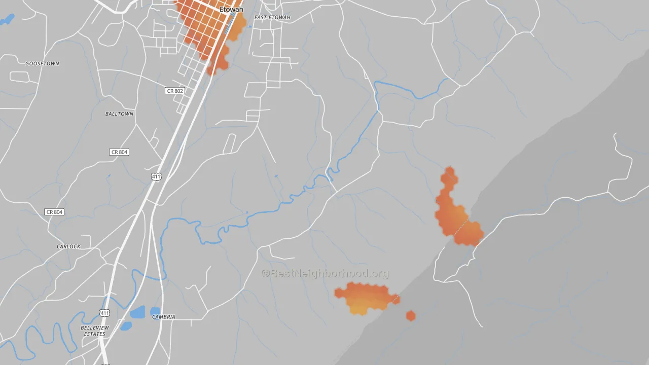 Bike Grade map of East Etowah, TN